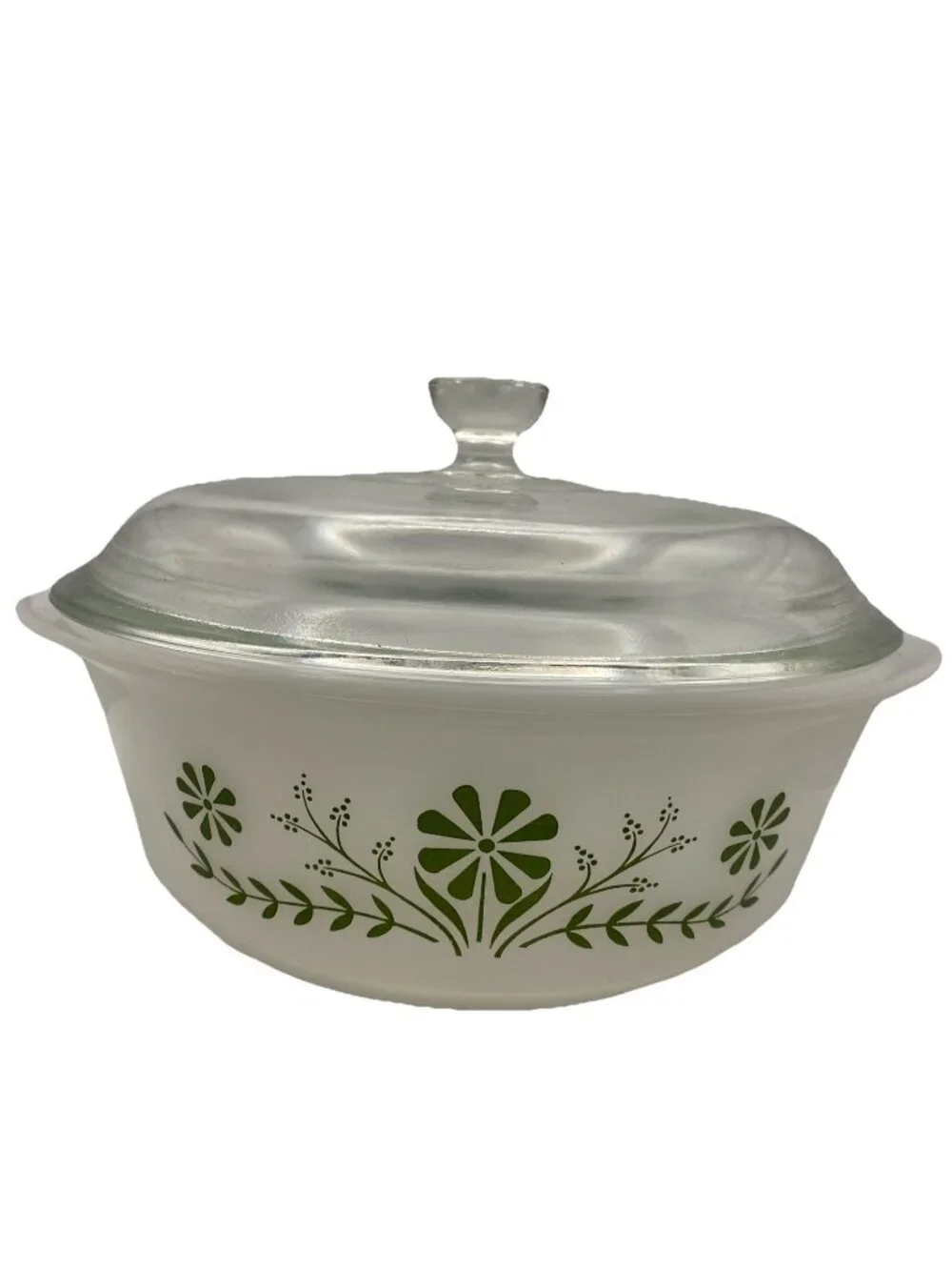 Glasbake Green Daisy 1.5 Quart Casserole Dish & Lid 9